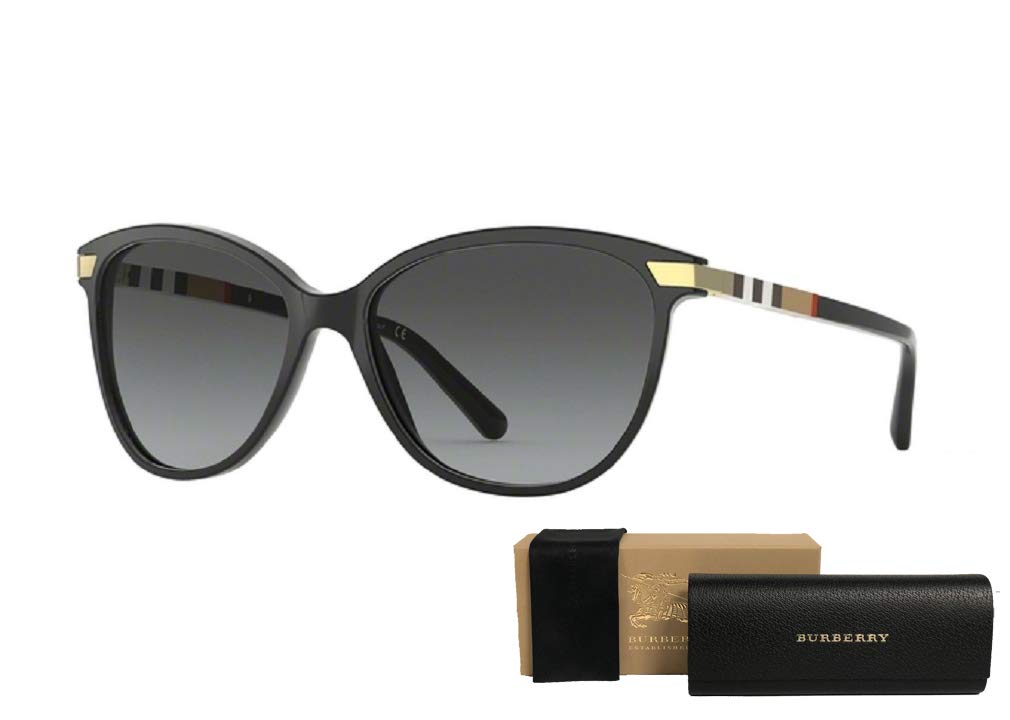 BURBERRY BE4216 3001T3 57M Black/Polarized Grey Gradient Cateye Sunglasses For Women+ BUNDLE With Designer iWear Eyewear Kit