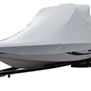 Transhield | 21ft - 27ft Wake Tower Boat Cover | Covers 100% of The Boat above The Rub Rail | UV Resistant Marine Heavy Duty Waterproof | Fits Wide Bow Runabout Ski Boats (Wide Bow 23 ft - 25 ft)