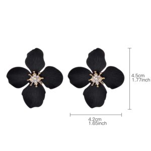 Nicole Miller New York Black Four Leaf Flower Goldtone Center Crystal Rhinestone Stud Earrings