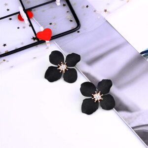 Nicole Miller New York Black Four Leaf Flower Goldtone Center Crystal Rhinestone Stud Earrings