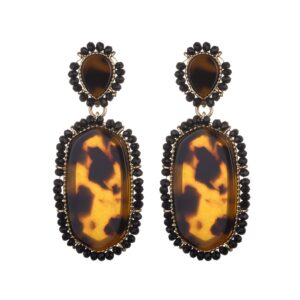 nicole miller new york large leopard print oblong shaped acrylic black beads fashion dangle earrings