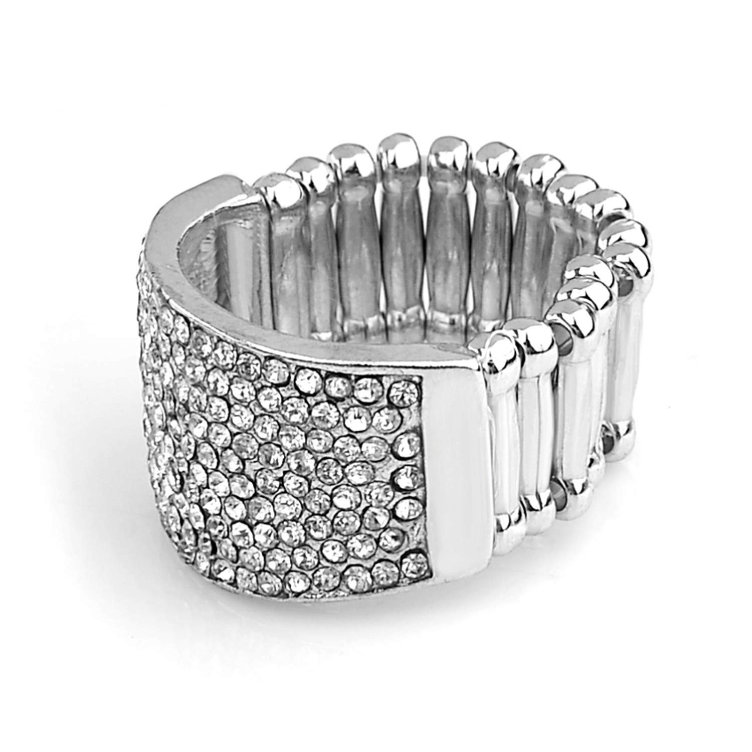 Nicole Miller New York Silvertone Adjustable Stretch Full Loaded Crystal Rhinestones Ring