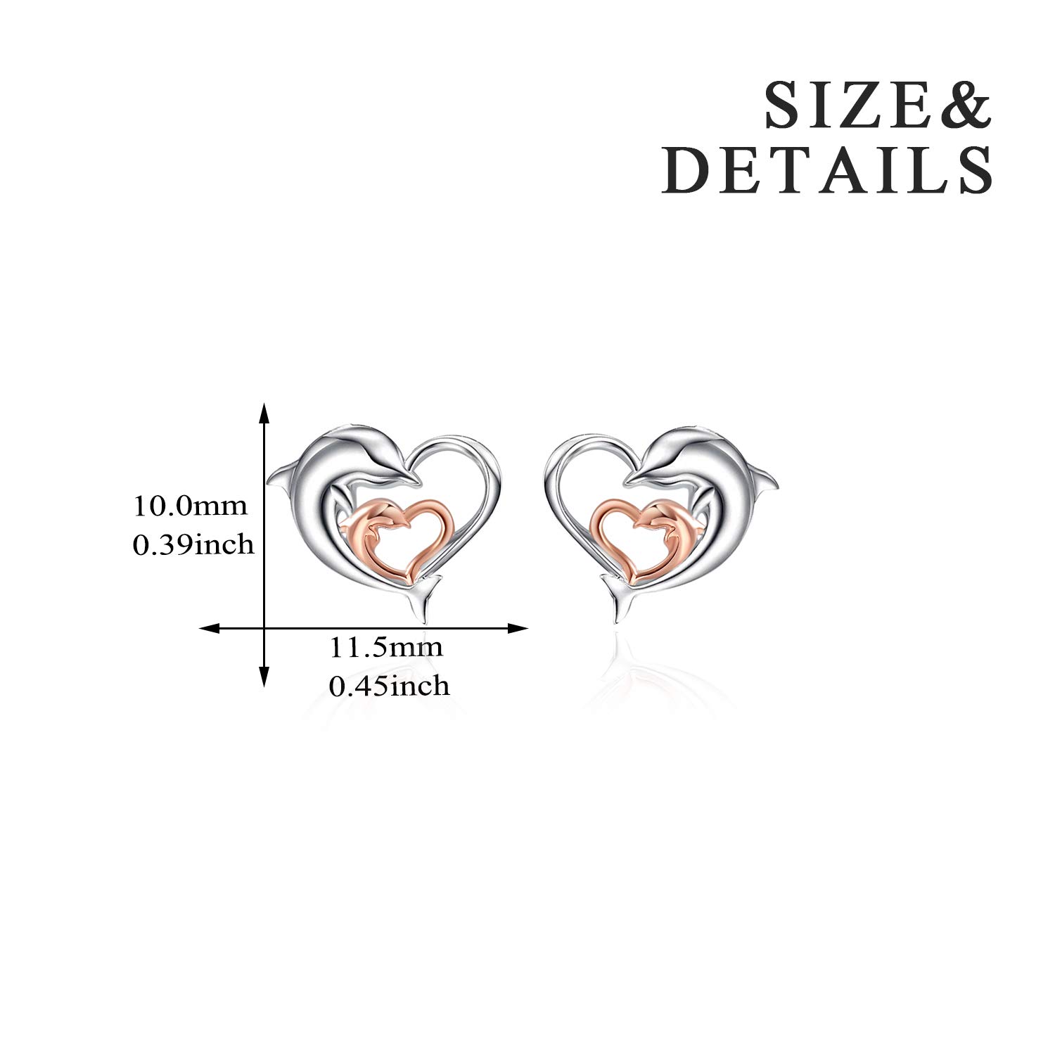 Dolphin Earrings Gifts for Women 925 Sterling Silver Gold Plated Eternal Love Heart Double Dolphin Stud Earrings Christmas Gifts for Women Girls (Rose gold dolphin earrings)