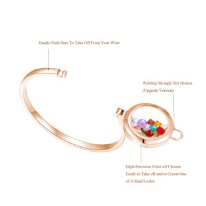 BG247 Stainless Steel 30mm Glass Floating Memory Living Locket Bangle Bracelet (Rose Gold Rhinestone Circle, 8)