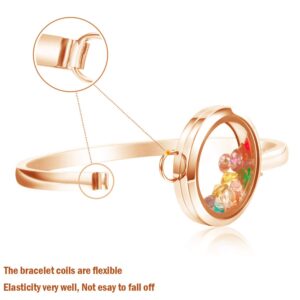 BG247 Stainless Steel 30mm Glass Floating Memory Living Locket Bangle Bracelet (Rose Gold Rhinestone Circle, 8)