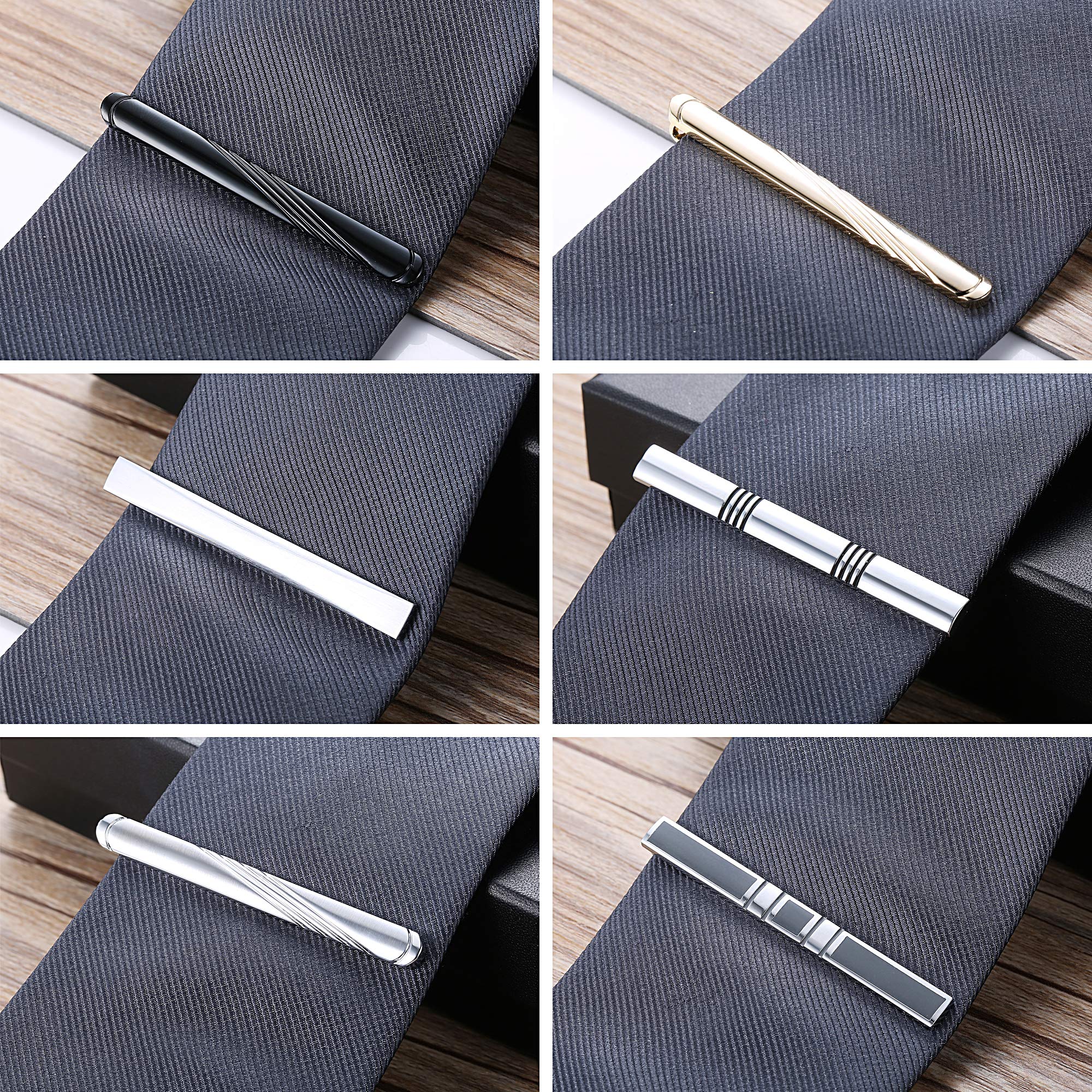 FUNRUN JEWELRY 12PCS Mens Tie Clips Set Black Tie Bar Clip for Regular Ties Necktie Wedding Business Clips with Gift Box