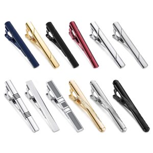 FUNRUN JEWELRY 12PCS Mens Tie Clips Set Black Tie Bar Clip for Regular Ties Necktie Wedding Business Clips with Gift Box