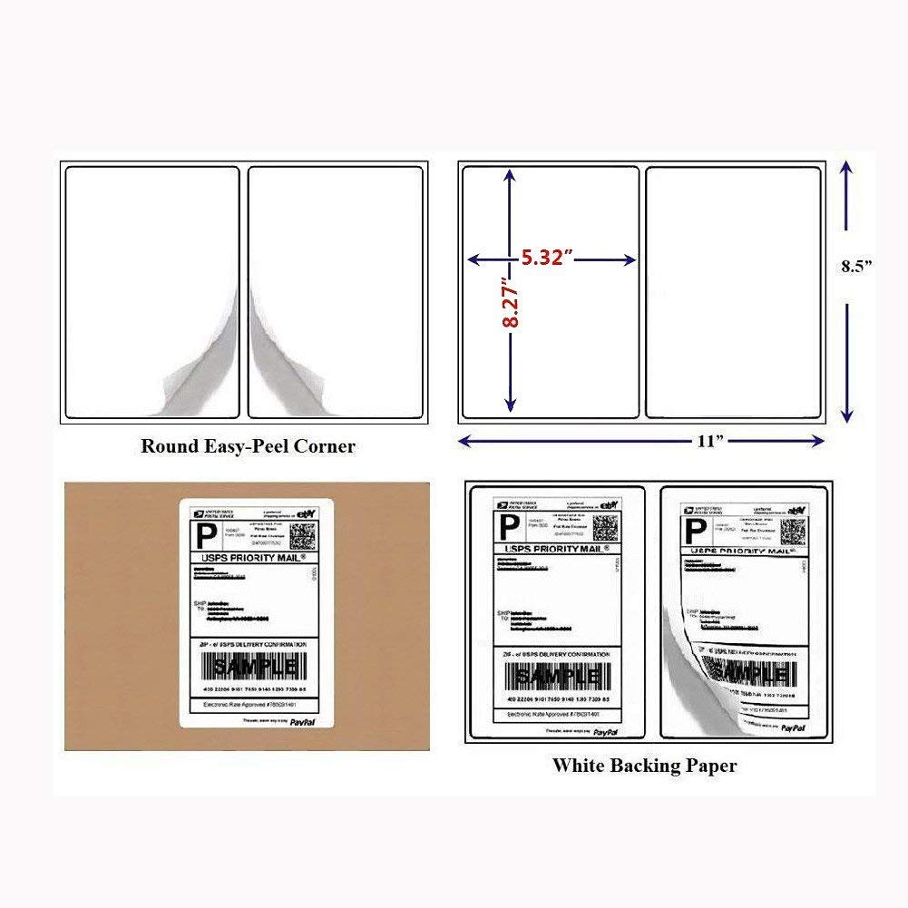 BESTEASY 200 Round Corner Half Sheet Self Adhesive Shipping Labels for Laser and Ink Jet Printers, White Blank (100 Sheets, 200 Labels)