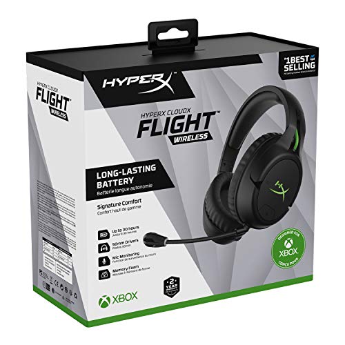 HyperX CloudX Flight – Wireless Gaming Headset, Official Xbox Licensed, Compatible with Xbox One and Xbox Series X|S, Game and Chat Mixer, Memory Foam, Detachable Noise-Cancellation Microphone