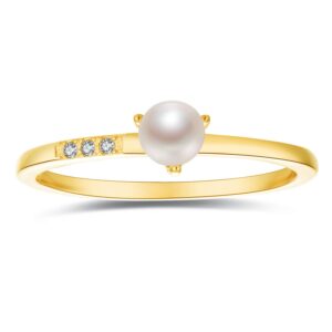 blossom & hue mini pearl ring [ cz accent ] - 18k gold vermeil - size 7 - minimalist band