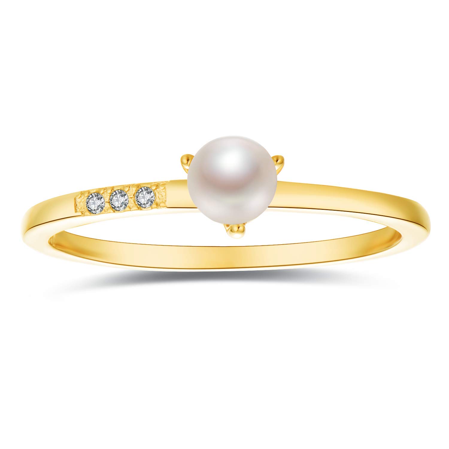 BLOSSOM & HUE Mini Pearl Ring [ CZ Accent ] - 18K Gold Vermeil - Size 7 - Minimalist Band