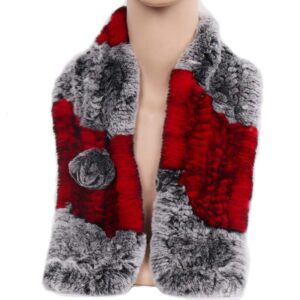 Valpeak Real Fur Scarves Women Winter Fur Neck Warmer Scarf Cold Weather Rabbit Knitted Fuzzy Fluffy (graywithred)