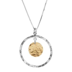 silpada 'marbella' two-tone disc pendant necklace in sterling silver with gold-plating, 18" + 2"