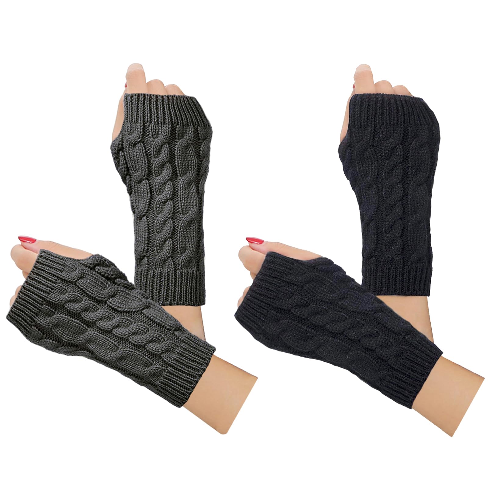 Justay Women Winter Warm Knit Fingerless Gloves Hand Crochet Thumbhole Arm Warmers Mittens