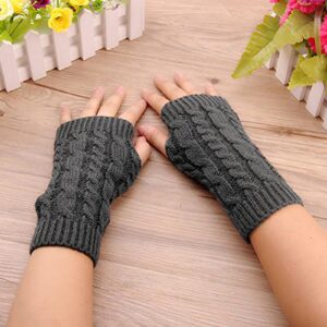 Justay Women Winter Warm Knit Fingerless Gloves Hand Crochet Thumbhole Arm Warmers Mittens