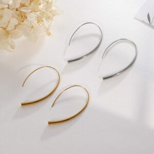 Open Hoop Earrings - Upside Down Threader Earrings, Surgical Titanium Steel Hypoallergenic (Silver)