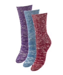 1sock2sock - women's warm fuzzy thermal turkish cotton crew socks - cold weather & hiking (red-blue-purple, medium)