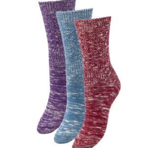 1SOCK2SOCK - Women's Warm Fuzzy Thermal Turkish Cotton Crew Socks - Cold Weather & Hiking (Red-Blue-Purple, Medium)