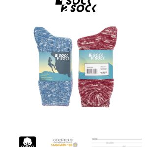 1SOCK2SOCK - Women's Warm Fuzzy Thermal Turkish Cotton Crew Socks - Cold Weather & Hiking (Red-Blue-Purple, Medium)