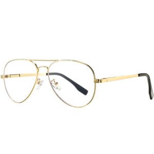 poraday classic aviator glasses clear lens metal frame eyewear for men women (gold frame/clear lens)