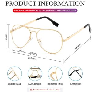 PORADAY Classic Aviator Glasses Clear Lens Metal Frame Eyewear for Men Women (Gold Frame/Clear Lens)