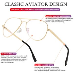 PORADAY Classic Aviator Glasses Clear Lens Metal Frame Eyewear for Men Women (Gold Frame/Clear Lens)