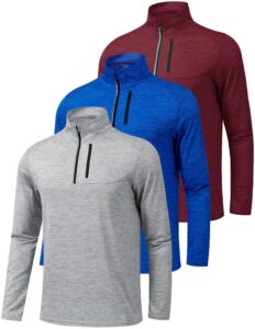 3 pack: men's quarter 1/4 zip pullover long sleeve workout jackets, athletic dry fit running shirts (set 2, large)