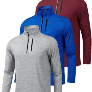 3 Pack: Men's Quarter 1/4 Zip Pullover Long Sleeve Workout Jackets, Athletic Dry Fit Running Shirts (Set 2, Large)