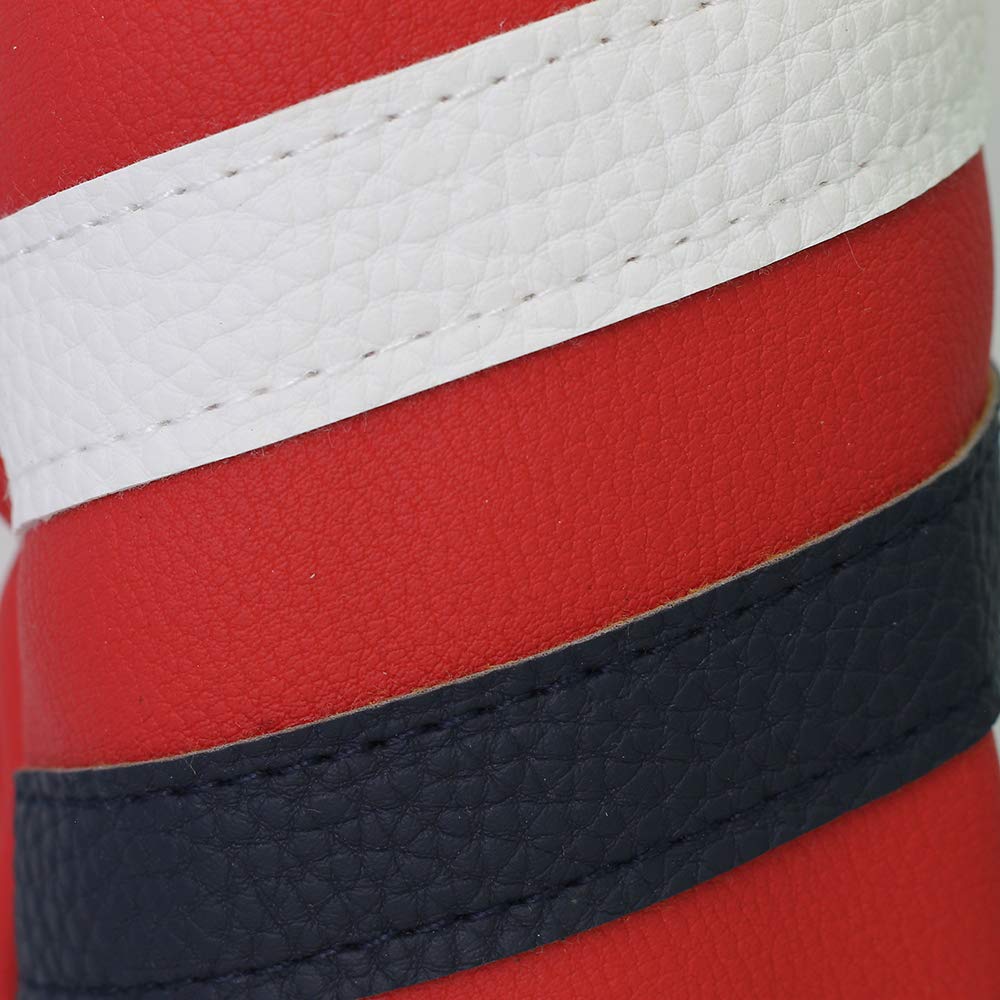 Majek Retro Golf Headcover Red with White and Blue Stripe Vintage Leather Style 1 Driver Head Cover Fits 460cc Drivers Classic Look