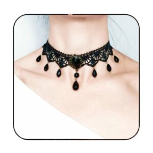 zoestar black lace choker necklaces vintage crystal pendant necklace punk chain accessories for women