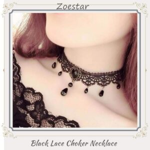 Zoestar Black Lace Choker Necklaces Vintage Crystal Pendant Necklace Punk Chain Accessories for Women