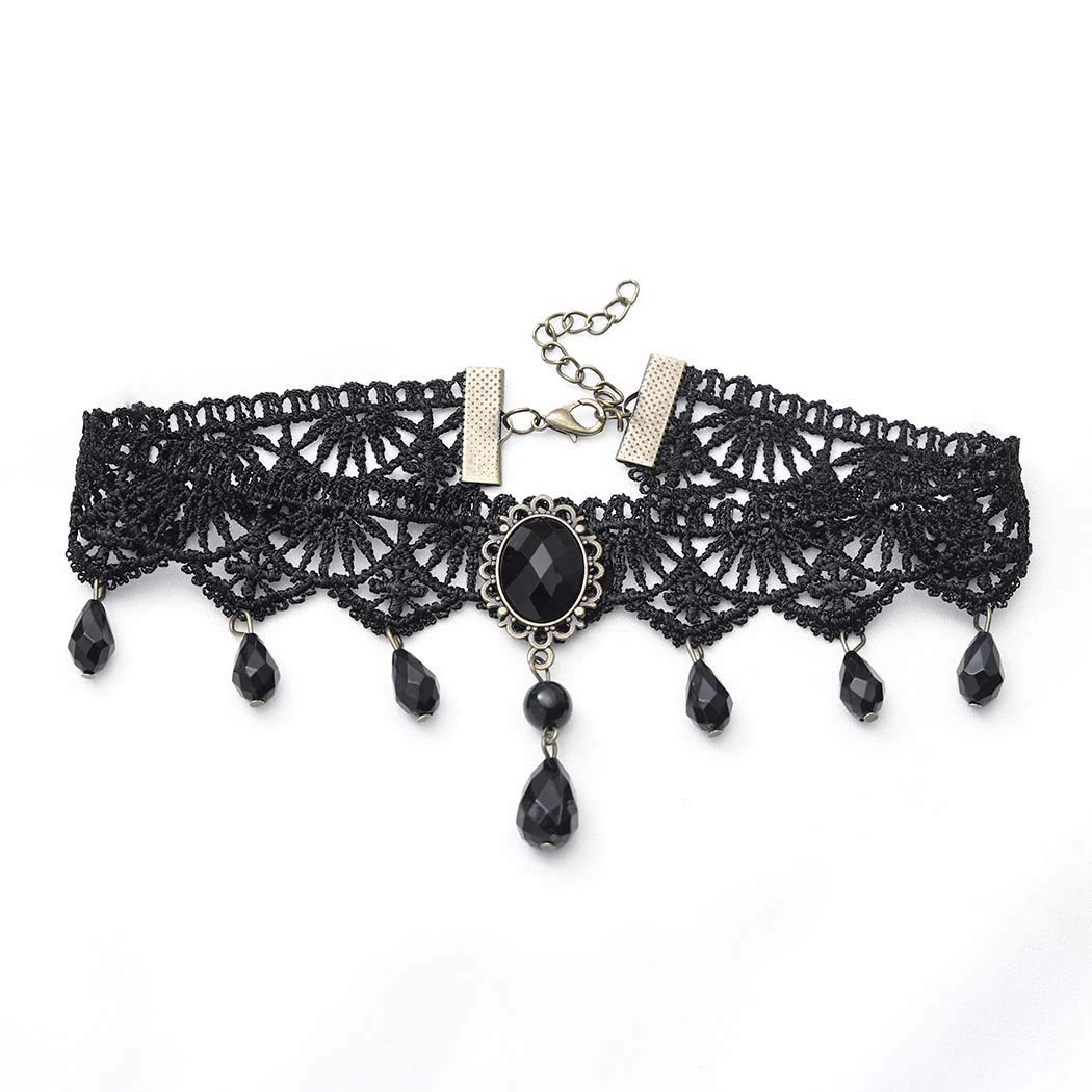 Zoestar Black Lace Choker Necklaces Vintage Crystal Pendant Necklace Punk Chain Accessories for Women