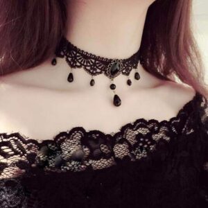 Zoestar Black Lace Choker Necklaces Vintage Crystal Pendant Necklace Punk Chain Accessories for Women