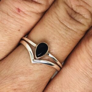 Black Onyx Ethnic Vintage Gipsy Pear Stone Ring 925 Sterling Silver Tribal Boho Chic (6)