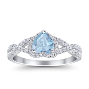 Blue Apple Co. Aquamarine CZ Size-6 Art Deco Promise Ring Heart Halo Round CZ Split Shank Twisted Infinity Vintage Style Wedding Engagement Rings For Women 925 Sterling Silver Gifts For Her