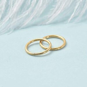 Afftiny 16G Gold Small Nose Rings 7MM Hoop Earrings Hinged Clicker Hypoallergenic Stainless Steel Cartilage Piercing Ring