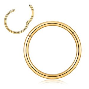 Afftiny 16G Gold Small Nose Rings 7MM Hoop Earrings Hinged Clicker Hypoallergenic Stainless Steel Cartilage Piercing Ring