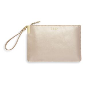 katie loxton be brilliant womens vegan leather secret message pouch clutch metallic champagne