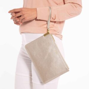 KATIE LOXTON Be Brilliant Womens Vegan Leather Secret Message Pouch Clutch Metallic Champagne