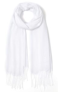 cindy & wendy pashmina shawls and wraps large scarfs for women wedding party bridal long fashion solid shawl wrap with fringes (pure white)