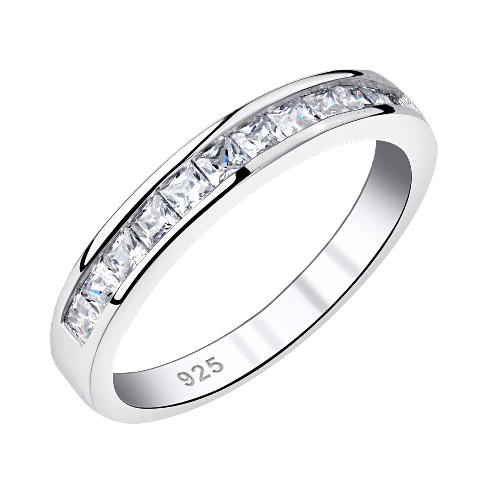 Newshe Jewellery Wedding Bands Eternity Rings for Women AAAAA Cubic Zirconia Princess 925 Sterling Silver Size 7