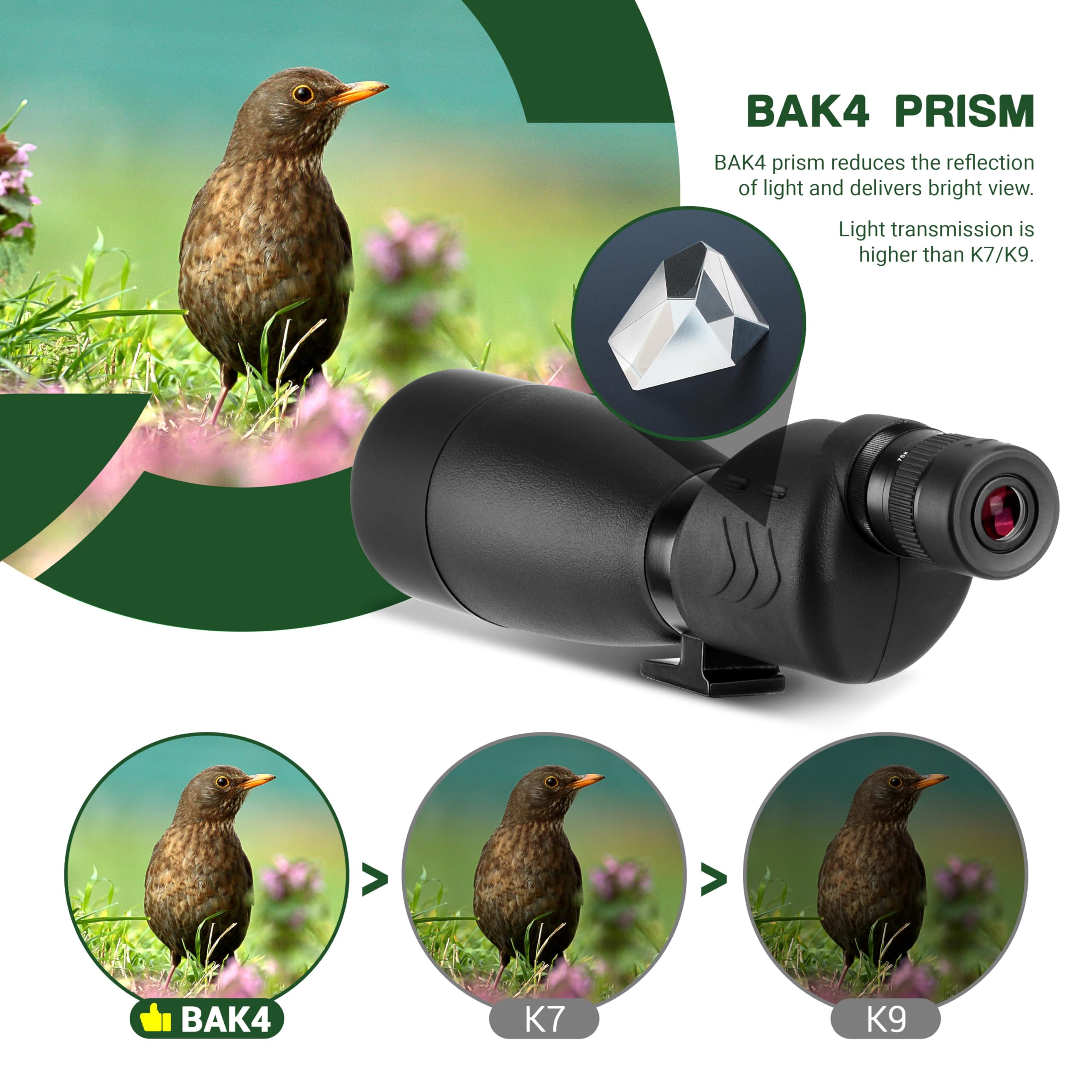 ESSLNB Spotting Scope with Tripod and Phone Adapter BAK4 25-75X70 FMC Target Spotting Scope for Hunting Straight Spotting Scope for Target Shooting Bird Watching