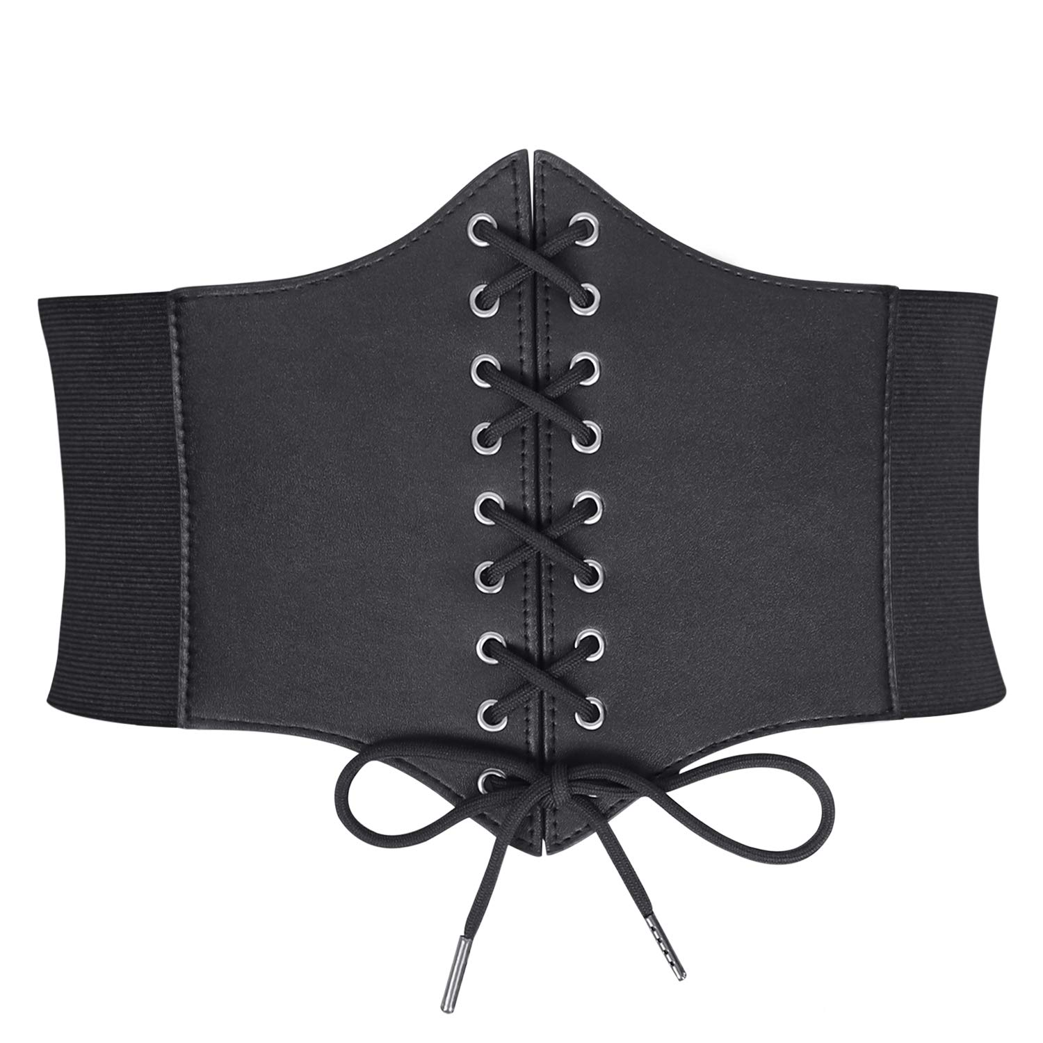 WHIPPY Women's Lace-up Corset Elastic Waist Belt, Tied Waspie Wide Belt for Women Halloween Costume, Black, XS