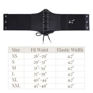 WHIPPY Women's Lace-up Corset Elastic Waist Belt, Tied Waspie Wide Belt for Women Halloween Costume, Black, XS