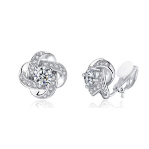 YOQUCOL Cubic Zirconia Crystal Geometry Cross Clip On Earrings Non Pierced Jewellery Elegant Stud For Women