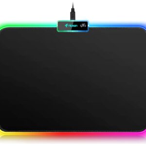 Hcman RGB Gaming Mouse Pad, Small Mousepad 340×245×3mm, PC Gaming Accessories LED Mouse Mat for Desk, Mouse Pads Boy Gifts for Computer Gamer - Black