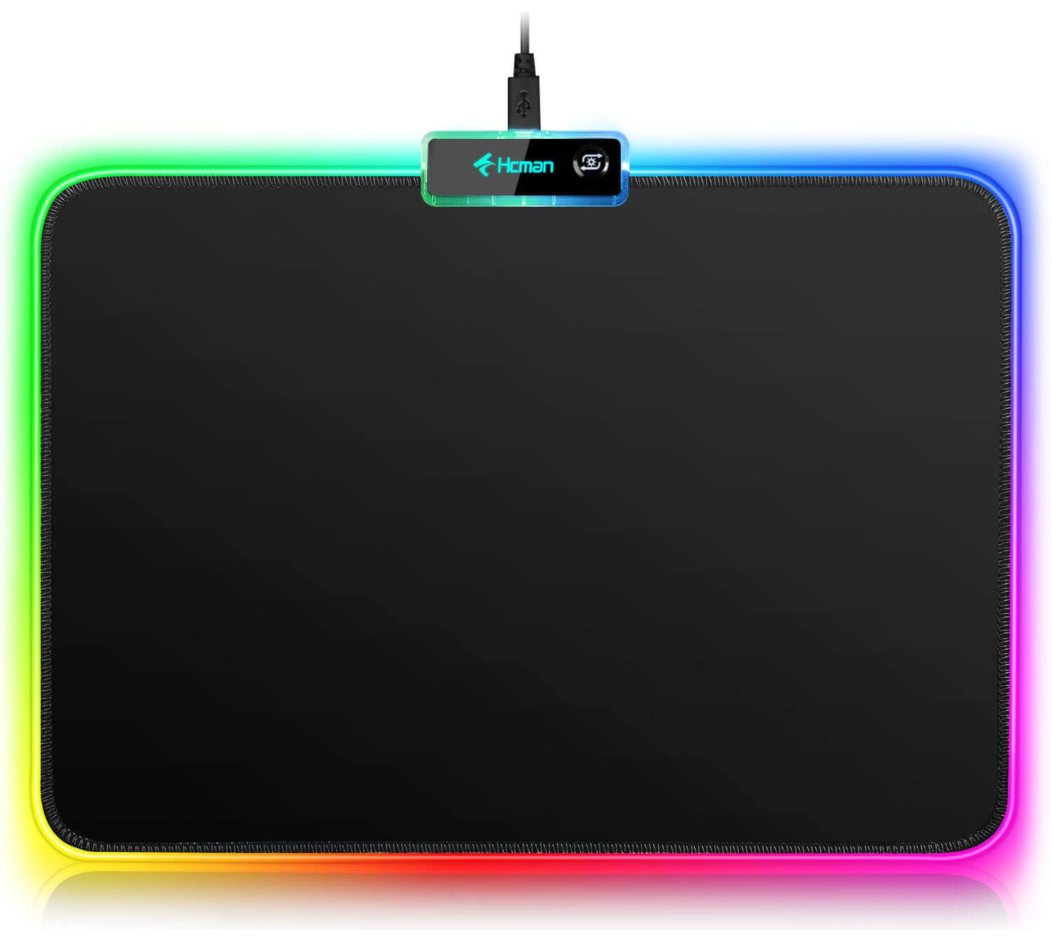 Hcman RGB Gaming Mouse Pad, Small Mousepad 340×245×3mm, PC Gaming Accessories LED Mouse Mat for Desk, Mouse Pads Boy Gifts for Computer Gamer - Black