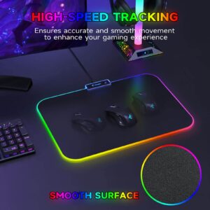 Hcman RGB Gaming Mouse Pad, Small Mousepad 340×245×3mm, PC Gaming Accessories LED Mouse Mat for Desk, Mouse Pads Boy Gifts for Computer Gamer - Black