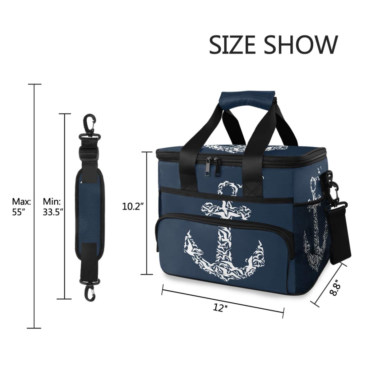 ALAZA Anchor Pattern Large Capacity Cooler Tote Insulated Lunch Bag Lunch Cooler Bag