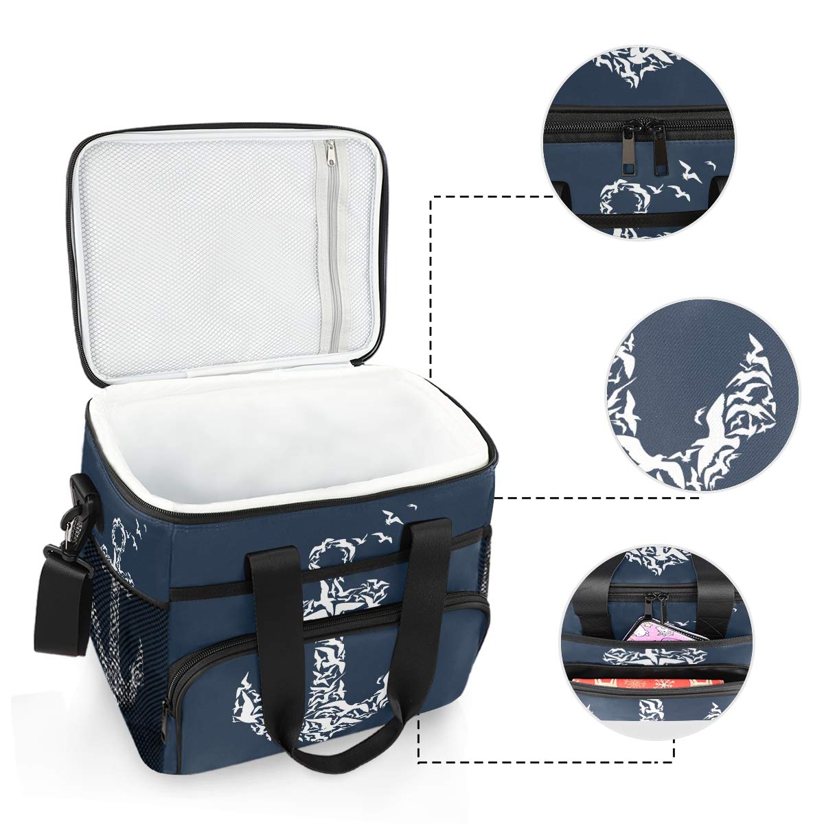 ALAZA Anchor Pattern Large Capacity Cooler Tote Insulated Lunch Bag Lunch Cooler Bag